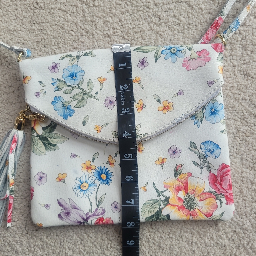 Venice Leather Floral White Genuine Leather Crossbody Bag Mady in Italy - Picture 8 of 10